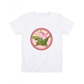 Детская футболка хлопок с принтом Вперёд к мечте! в Тюмени, 100% хлопок | круглый вырез горловины, полуприлегающий силуэт, длина до линии бедер | bird born | арт | единорог | животные | иллюстрация | ирония | комиксы | мечта | милота | мотивация | тирекс | юмор