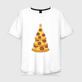 Мужская футболка хлопок Oversize с принтом Пиццеёлка в Тюмени, 100% хлопок | свободный крой, круглый ворот, “спинка” длиннее передней части | bird born | арт | веселье | еда | ёлка | иллюстратор | иллюстрация | новый год | пепперони | пицца | радость | рисунок | юмор