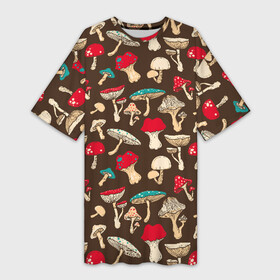 Платье-футболка 3D с принтом Грибы в Тюмени,  |  | art | beautiful | drawing | mushrooms | poisonous | pop art | toadstools | грибы | искусство | красивые | мухоморы | поганки | поп   арт | рисунок | ядовитые