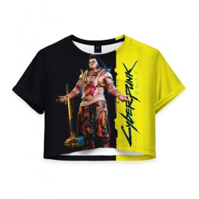 Женская футболка Cropp-top с принтом Cyberpunk 2077 Арт в Тюмени, 100% полиэстер | круглая горловина, длина футболки до линии талии, рукава с отворотами | 