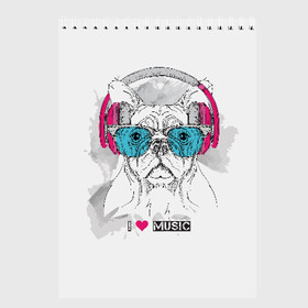 Скетчбук с принтом I love music в Тюмени, 100% бумага
 | 48 листов, плотность листов — 100 г/м2, плотность картонной обложки — 250 г/м2. Листы скреплены сверху удобной пружинной спиралью | animal | breed | bulldog | dog | emerald | graphic drawing | headphones | heart | i love music | music | music lover | pink | the inscription | бульдог | графический рисунок | животное | изумрудные | меломан | музыка | надпись | наушники | очки 
