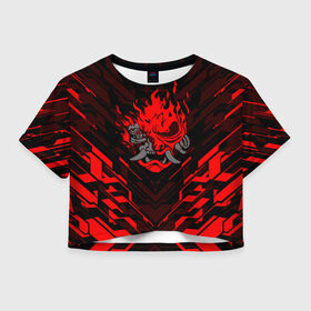 Женская футболка Cropp-top с принтом CYBERPUNK 2077 (КИАНУ РИВЗ) в Тюмени, 100% полиэстер | круглая горловина, длина футболки до линии талии, рукава с отворотами | cd project red | cyberpunk 2077 | keanu reeves | samurai | киану ривз | киберпанк 2077 | самураи