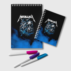 Блокнот с принтом Metallica в Тюмени, 100% бумага | 48 листов, плотность листов — 60 г/м2, плотность картонной обложки — 250 г/м2. Листы скреплены удобной пружинной спиралью. Цвет линий — светло-серый
 | Тематика изображения на принте: metalica | metallica | группа | джеймс хэтфилд | кирк хэмметт | ларс ульрих | метал | металика | металлика | миталика | музыка | роберт трухильо | рок | трэш | трэшметал | хард | хеви