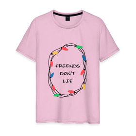 Мужская футболка хлопок с принтом Friends dont lie в Тюмени, 100% хлопок | прямой крой, круглый вырез горловины, длина до линии бедер, слегка спущенное плечо. | 3 сезон | stranger things | очень странные дела