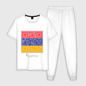 Мужская пижама хлопок с принтом QR-Armenia в Тюмени, 100% хлопок | брюки и футболка прямого кроя, без карманов, на брюках мягкая резинка на поясе и по низу штанин
 | cxstyle | qr | армения | код | символ | страна | флаг