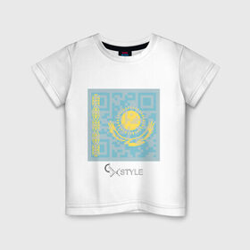 Детская футболка хлопок с принтом QR-Kazakhstan в Тюмени, 100% хлопок | круглый вырез горловины, полуприлегающий силуэт, длина до линии бедер | cxstyle | qr | казахстан | код | символ | страна | флаг