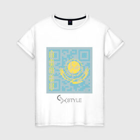 Женская футболка хлопок с принтом QR-Kazakhstan в Тюмени, 100% хлопок | прямой крой, круглый вырез горловины, длина до линии бедер, слегка спущенное плечо | cxstyle | qr | казахстан | код | символ | страна | флаг