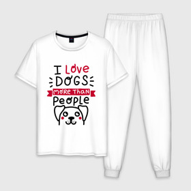 Мужская пижама хлопок с принтом Любитель Собак в Тюмени, 100% хлопок | брюки и футболка прямого кроя, без карманов, на брюках мягкая резинка на поясе и по низу штанин
 | dog | lover | любовь | пес | псы | собакен | собаки | собек