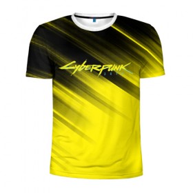 Мужская футболка 3D спортивная с принтом Cyberpunk 2077 (Yellow). в Тюмени, 100% полиэстер с улучшенными характеристиками | приталенный силуэт, круглая горловина, широкие плечи, сужается к линии бедра | 3d | cyberpunk 2077 | red | абстракция | геометрия | игра | киберпанк 2077 | красный | лого | логотип | надпись | стиль | текстура