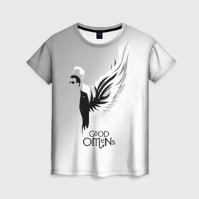 Женская футболка 3D с принтом Good Omens в Тюмени, 100% полиэфир ( синтетическое хлопкоподобное полотно) | прямой крой, круглый вырез горловины, длина до линии бедер | good | omens | sheen | tennant | азирафель | ангел | благие знамения | демон | кроули | падший | теннант | шин