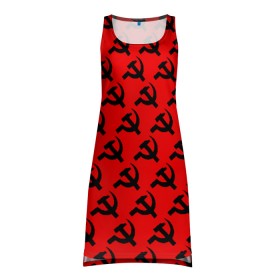 Платье-майка 3D с принтом СССР в Тюмени, 100% полиэстер | полуприлегающий силуэт, широкие бретели, круглый вырез горловины, удлиненный подол сзади. | ussr | серп и молот | советский союз | совок | ссср