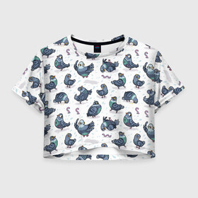 Женская футболка Crop-top 3D с принтом Голуби в Тюмени, 100% полиэстер | круглая горловина, длина футболки до линии талии, рукава с отворотами | голуби | голубьнаташа | голубьсоциопат | пернатый | почтовый | птицы | червячок | черяки