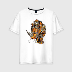 Женская футболка хлопок Oversize с принтом Носорог Steampunk в Тюмени, 100% хлопок | свободный крой, круглый ворот, спущенный рукав, длина до линии бедер
 | Тематика изображения на принте: cyber | retro | rhino | robot | steampunk | носорог | панк | ретро | стимпанк