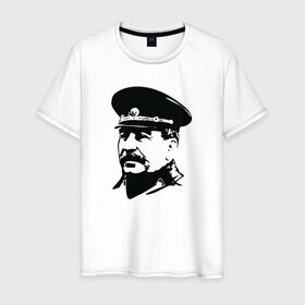 Мужская футболка хлопок с принтом Сталин в Тюмени, 100% хлопок | прямой крой, круглый вырез горловины, длина до линии бедер, слегка спущенное плечо. | Тематика изображения на принте: stalin | ussr | иосиф сталин | коммунизм | комунизм | ссср | сталин