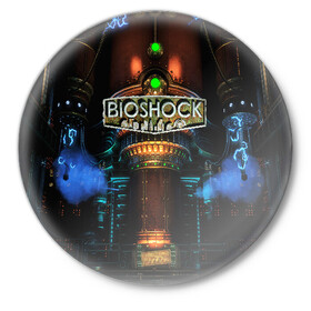 Значок с принтом BIOSHOCK в Тюмени,  металл | круглая форма, металлическая застежка в виде булавки | bioshock | bioshock infinite | биошок | букер | элизабет