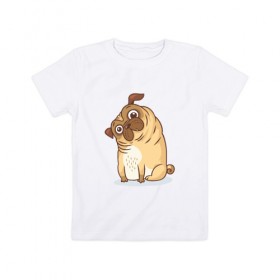 Детская футболка хлопок с принтом Удивленный мопс в Тюмени, 100% хлопок | круглый вырез горловины, полуприлегающий силуэт, длина до линии бедер | dog | pug | мопс | пес | псина | собака | собачка | удивление
