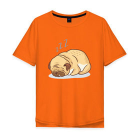 Мужская футболка хлопок Oversize с принтом Спящий мопс в Тюмени, 100% хлопок | свободный крой, круглый ворот, “спинка” длиннее передней части | Тематика изображения на принте: dog | pug | мопс | пес | псина | собака | собачка | сон | спит | спящий