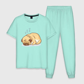Мужская пижама хлопок с принтом Спящий мопс в Тюмени, 100% хлопок | брюки и футболка прямого кроя, без карманов, на брюках мягкая резинка на поясе и по низу штанин
 | dog | pug | мопс | пес | псина | собака | собачка | сон | спит | спящий