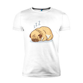 Мужская футболка премиум с принтом Спящий мопс в Тюмени, 92% хлопок, 8% лайкра | приталенный силуэт, круглый вырез ворота, длина до линии бедра, короткий рукав | Тематика изображения на принте: dog | pug | мопс | пес | псина | собака | собачка | сон | спит | спящий