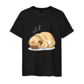 Мужская футболка хлопок с принтом Спящий мопс в Тюмени, 100% хлопок | прямой крой, круглый вырез горловины, длина до линии бедер, слегка спущенное плечо. | dog | pug | мопс | пес | псина | собака | собачка | сон | спит | спящий