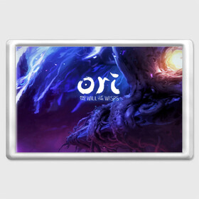 Магнит 45*70 с принтом Ori and the Will of the Wisps в Тюмени, Пластик | Размер: 78*52 мм; Размер печати: 70*45 | blind | forest | game | games | gumo | kuro | naru | nibel | ori | owl | will | wisps | воля | гумо | игра | игры | куро | лес | нару | нибель | огней | ори | платформер | слепой | совенок