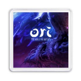 Магнит 55*55 с принтом Ori and the Will of the Wisps в Тюмени, Пластик | Размер: 65*65 мм; Размер печати: 55*55 мм | blind | forest | game | games | gumo | kuro | naru | nibel | ori | owl | will | wisps | воля | гумо | игра | игры | куро | лес | нару | нибель | огней | ори | платформер | слепой | совенок