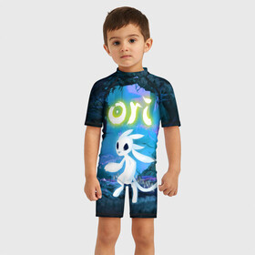 Детский купальный костюм 3D с принтом ORI в Тюмени, Полиэстер 85%, Спандекс 15% | застежка на молнии на спине | blind forest | ori and the blind | ori forest | ори.