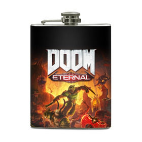 Фляга с принтом DOOM Eternal в Тюмени, металлический корпус | емкость 0,22 л, размер 125 х 94 мм. Виниловая наклейка запечатывается полностью | Тематика изображения на принте: 2019 | bethesda | demon | doom | eternal | ethernal | game | games | logo | monster | runes | демон | дум | дуум | етернал | игра | игры | какодемон | кровь | лого | логотип | монстр | монстры | руны | символ | этернал