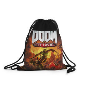 Рюкзак-мешок 3D с принтом DOOM Eternal в Тюмени, 100% полиэстер | плотность ткани — 200 г/м2, размер — 35 х 45 см; лямки — толстые шнурки, застежка на шнуровке, без карманов и подкладки | 2019 | bethesda | demon | doom | eternal | ethernal | game | games | logo | monster | runes | демон | дум | дуум | етернал | игра | игры | какодемон | кровь | лого | логотип | монстр | монстры | руны | символ | этернал