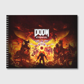 Альбом для рисования с принтом DOOM Eternal в Тюмени, 100% бумага
 | матовая бумага, плотность 200 мг. | Тематика изображения на принте: 2019 | bethesda | demon | doom | eternal | ethernal | game | games | logo | monster | runes | демон | дум | дуум | етернал | игра | игры | какодемон | кровь | лого | логотип | монстр | монстры | руны | символ | этернал