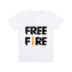 Детская футболка хлопок с принтом Free Fire logo в Тюмени, 100% хлопок | круглый вырез горловины, полуприлегающий силуэт, длина до линии бедер | battlegrounds | fire | free | garena | гарена | фаер | фри