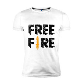 Мужская футболка премиум с принтом Free Fire logo в Тюмени, 92% хлопок, 8% лайкра | приталенный силуэт, круглый вырез ворота, длина до линии бедра, короткий рукав | battlegrounds | fire | free | garena | гарена | фаер | фри