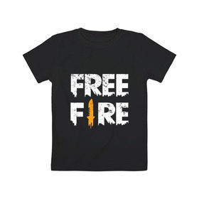 Детская футболка хлопок с принтом Free Fire logo в Тюмени, 100% хлопок | круглый вырез горловины, полуприлегающий силуэт, длина до линии бедер | battlegrounds | fire | free | garena | гарена | фаер | фри
