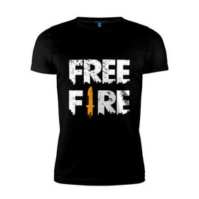 Мужская футболка премиум с принтом Free Fire logo в Тюмени, 92% хлопок, 8% лайкра | приталенный силуэт, круглый вырез ворота, длина до линии бедра, короткий рукав | battlegrounds | fire | free | garena | гарена | фаер | фри