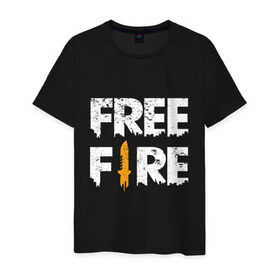 Мужская футболка хлопок с принтом Free Fire logo в Тюмени, 100% хлопок | прямой крой, круглый вырез горловины, длина до линии бедер, слегка спущенное плечо. | battlegrounds | fire | free | garena | гарена | фаер | фри