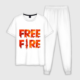 Мужская пижама хлопок с принтом Free Fire в Тюмени, 100% хлопок | брюки и футболка прямого кроя, без карманов, на брюках мягкая резинка на поясе и по низу штанин
 | battlegrounds | fire | free | garena | гарена | фаер | фри