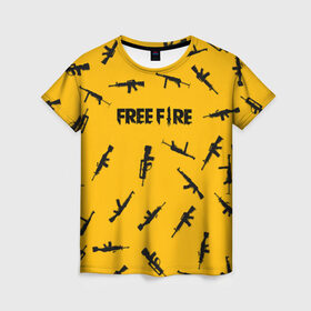 Женская футболка 3D с принтом GARENA FREE FIRE в Тюмени, 100% полиэфир ( синтетическое хлопкоподобное полотно) | прямой крой, круглый вырез горловины, длина до линии бедер | free fire | garena free fire | гарена 3 | гарена фри | гарена фри фаер | гарено. | игра garena