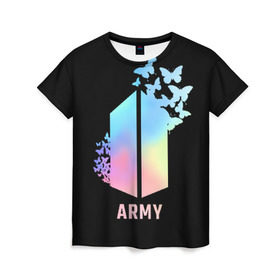 Женская футболка 3D с принтом BTS ARMY в Тюмени, 100% полиэфир ( синтетическое хлопкоподобное полотно) | прямой крой, круглый вырез горловины, длина до линии бедер | army | bangtan boys | beyond the scene | bts | k pop | kpop | love yourself | бтс | к поп