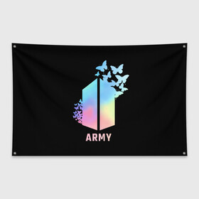Флаг-баннер с принтом BTS ARMY в Тюмени, 100% полиэстер | размер 67 х 109 см, плотность ткани — 95 г/м2; по краям флага есть четыре люверса для крепления | army | bangtan boys | beyond the scene | bts | k pop | kpop | love yourself | бтс | к поп