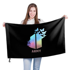 Флаг 3D с принтом BTS ARMY в Тюмени, 100% полиэстер | плотность ткани — 95 г/м2, размер — 67 х 109 см. Принт наносится с одной стороны | Тематика изображения на принте: army | bangtan boys | beyond the scene | bts | k pop | kpop | love yourself | бтс | к поп