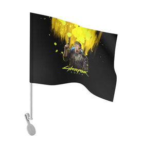 Флаг для автомобиля с принтом CYBERPUNK 2077 в Тюмени, 100% полиэстер | Размер: 30*21 см | 2077 | cyber | cyberpunk | demon | glitch | keanu | logo | punk | reeves | samurai | symbol | team | trauma | глитч | демон | киану | кибер | киберпанк | клан | лого | логотип | огонь | панк | ривз | самурай | символ