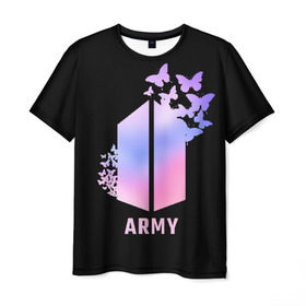 Мужская футболка 3D с принтом BTS ARMY в Тюмени, 100% полиэфир | прямой крой, круглый вырез горловины, длина до линии бедер | army | bangtan boys | beyond the scene | bts | k pop | kpop | love yourself | бтс | к поп