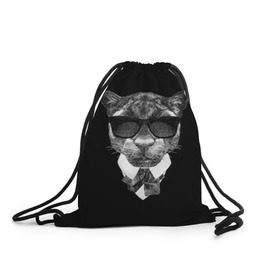 Рюкзак-мешок 3D с принтом Пантера в очках в Тюмени, 100% полиэстер | плотность ткани — 200 г/м2, размер — 35 х 45 см; лямки — толстые шнурки, застежка на шнуровке, без карманов и подкладки | animal | panther | predator | животное | очки | пантера | хищник