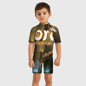 Детский купальный костюм 3D с принтом Ori and the Blind Forest в Тюмени, Полиэстер 85%, Спандекс 15% | застежка на молнии на спине | blind forest | ori | sein | белка | гумо | кошка | куро | лиса | нару | непроглядный лес | ори | платформер | птенец | сейн | сова