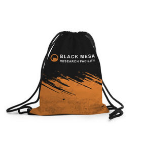 Рюкзак-мешок 3D с принтом BLACK MESA (Half-Life) в Тюмени, 100% полиэстер | плотность ткани — 200 г/м2, размер — 35 х 45 см; лямки — толстые шнурки, застежка на шнуровке, без карманов и подкладки | Тематика изображения на принте: black | counter | csgo | freeman | gordon | half | half life | halflife | lambda | life | logo | mesa | portal | strike | xen | гордон | контр | лайф | лого | портал | символ | страйк | фримен | халф | халф лайф | халфлайф