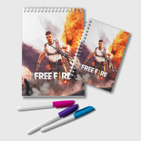 Блокнот с принтом FREE FIRE в Тюмени, 100% бумага | 48 листов, плотность листов — 60 г/м2, плотность картонной обложки — 250 г/м2. Листы скреплены удобной пружинной спиралью. Цвет линий — светло-серый
 | battle | battlegrounds | fire | free | game | games | garena | logo | mobile | royale | батлграунд | битва | гарена | гарено | игра | игры | королевская | лого | логотип | мобайл | онлайн | символ | фаер | фаир | фри