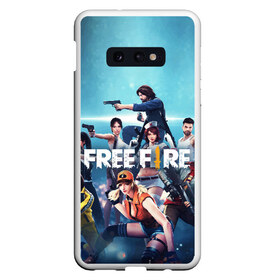 Чехол для Samsung S10E с принтом FREE FIRE в Тюмени, Силикон | Область печати: задняя сторона чехла, без боковых панелей | Тематика изображения на принте: battle | battlegrounds | fire | free | game | games | garena | logo | mobile | royale | батлграунд | битва | гарена | гарено | игра | игры | королевская | лого | логотип | мобайл | онлайн | символ | фаер | фаир | фри