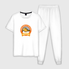Мужская пижама хлопок с принтом Гудетама в Тюмени, 100% хлопок | брюки и футболка прямого кроя, без карманов, на брюках мягкая резинка на поясе и по низу штанин
 | gudetama | гудетама