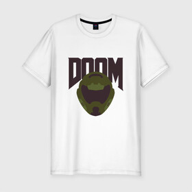 Мужская футболка хлопок Slim с принтом DOOM в Тюмени, 92% хлопок, 8% лайкра | приталенный силуэт, круглый вырез ворота, длина до линии бедра, короткий рукав | doom | doom eternal | game | minimalism | игры | минимализм