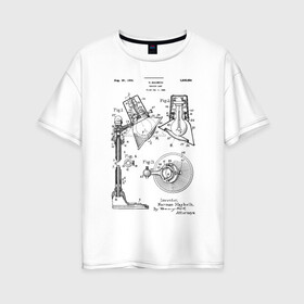 Женская футболка хлопок Oversize с принтом Patent - Лампа для чтения в Тюмени, 100% хлопок | свободный крой, круглый ворот, спущенный рукав, длина до линии бедер
 | patent | идея | история | книга | лампа | лампочка | патент | разработка | чертеж | чертежи